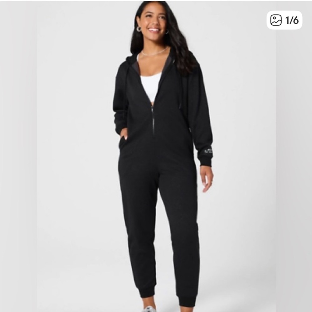 Fabletics Luxe 360 Sparkle Hooded Jumpsuit NWT Glitter Athleisure